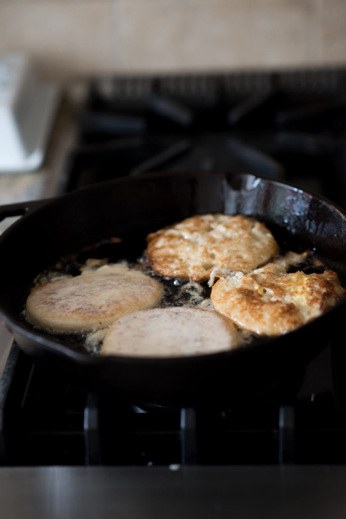 This English Muffin French Toast is fried till the nook and crannies get extra crispy and they just happen to be perfect for holding syrup.