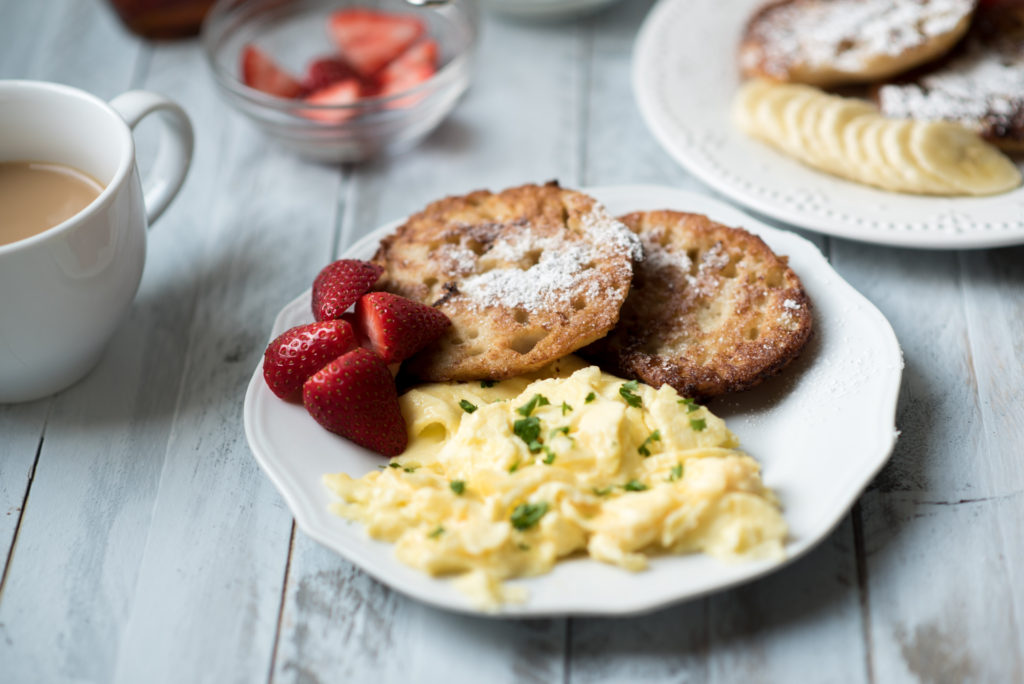 This English Muffin French Toast is fried till the nook and crannies get extra crispy and they just happen to be perfect for holding syrup.