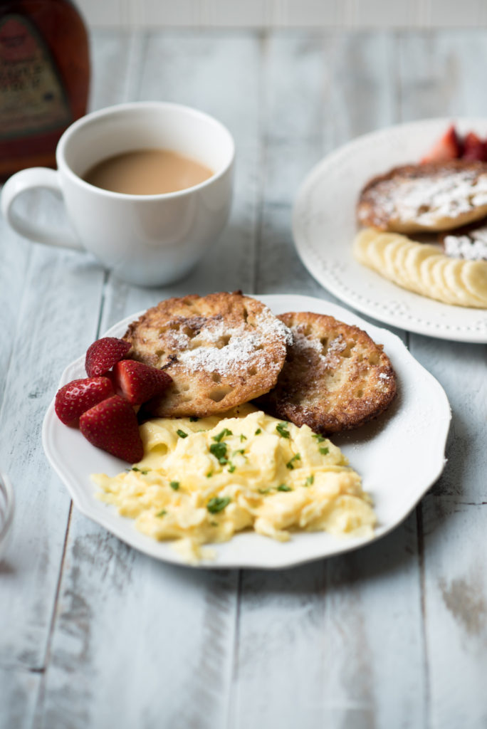 This English Muffin French Toast is fried till the nook and crannies get extra crispy and they just happen to be perfect for holding syrup.