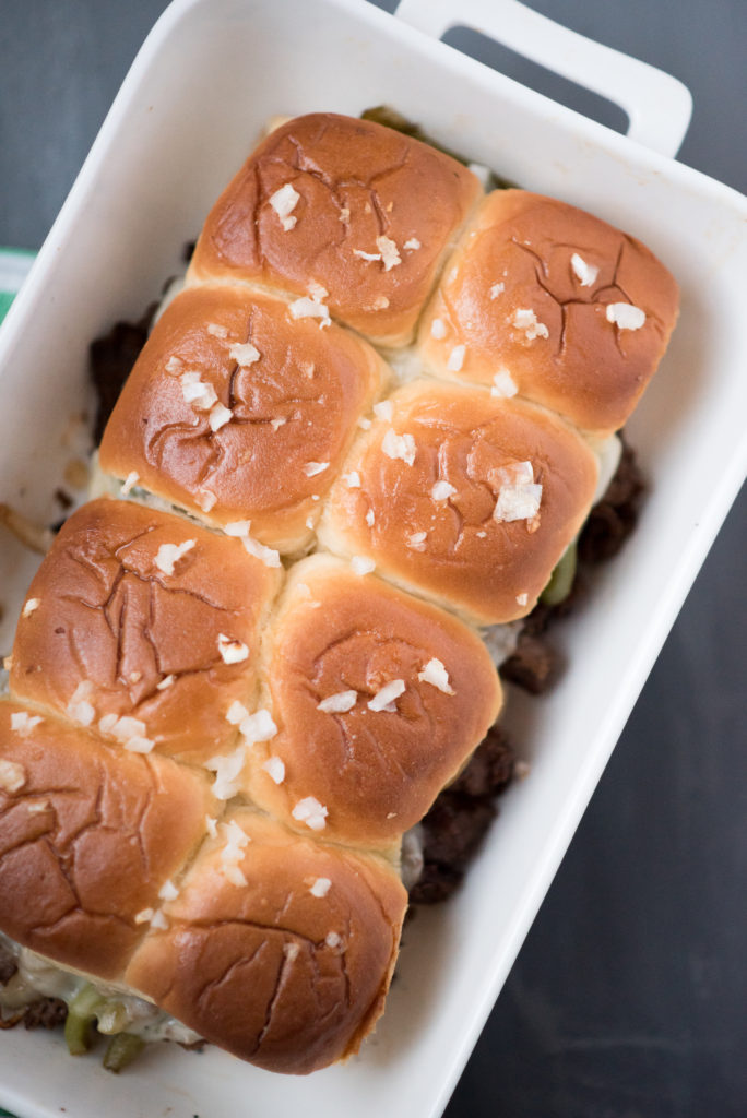 Tender seasoned sirloin, peppers, onions, and provolone served on top of a toasted Hawaiian Roll. Philly cheesesteak sliders perfect for game day!