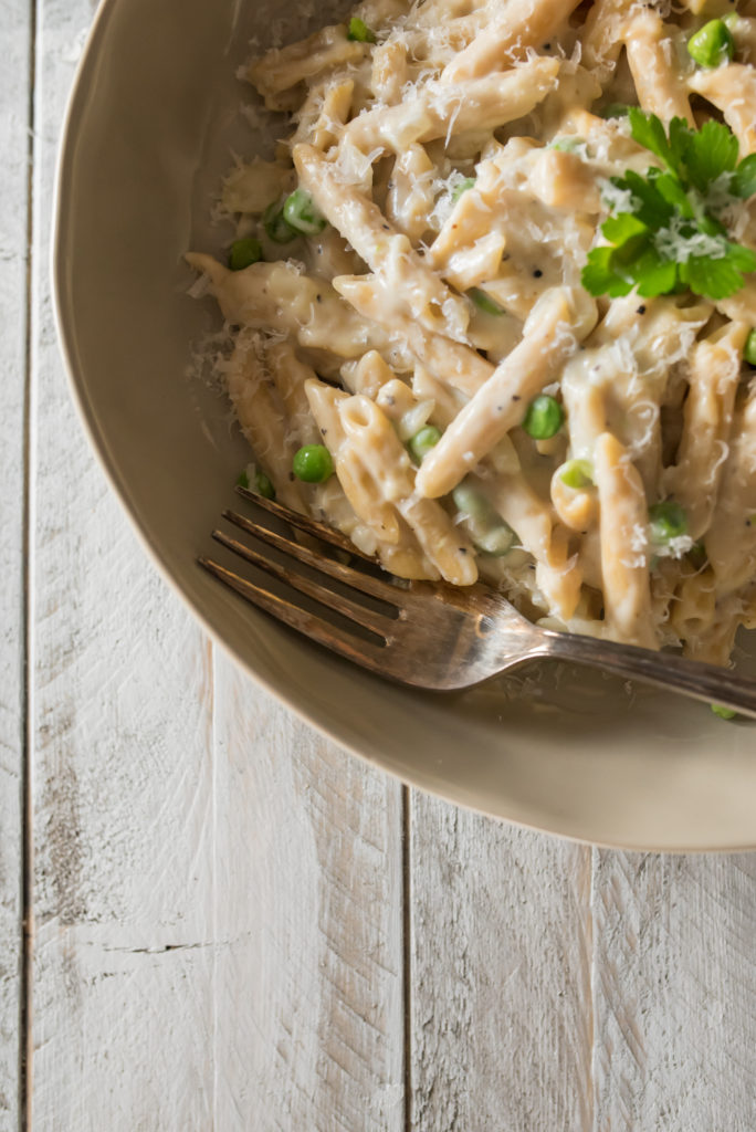 This lentil pasta Alfredo dish has the most delicious sauce: Creamy, cheesy, and well seasoned in less than 30 mins. Great plant based, protein packed meal!