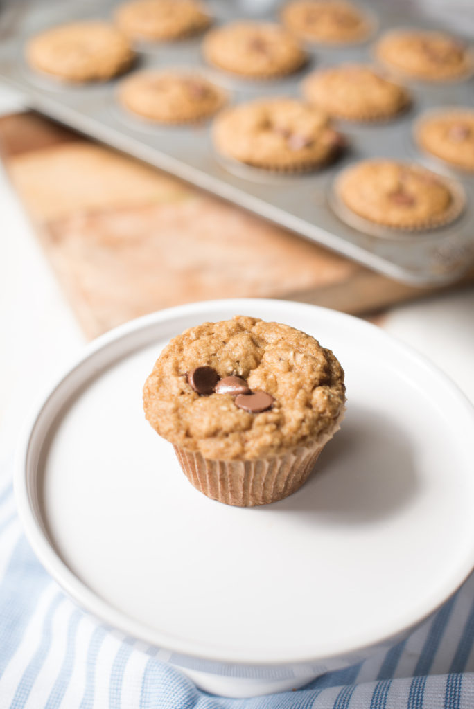 Banana Chocolate chip blender muffins mixed up in less than 5 minutes. Whole wheat flour, ripe bananas, chocolate chips and dairy-free milk. Muffins made in the blender. 