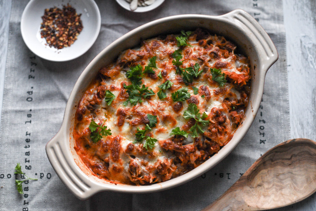 This spaghetti squash casserole is a lightened up version of your favorite baked Italian pasta dish. Also included: freezer tips and vegetarian options, from FirstandFull.com