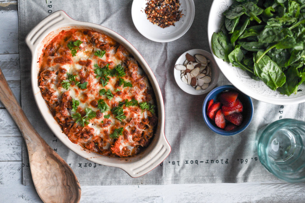 This spaghetti squash casserole is a lightened up version of your favorite baked Italian pasta dish. Also included: freezer tips and vegetarian options, from FirstandFull.com