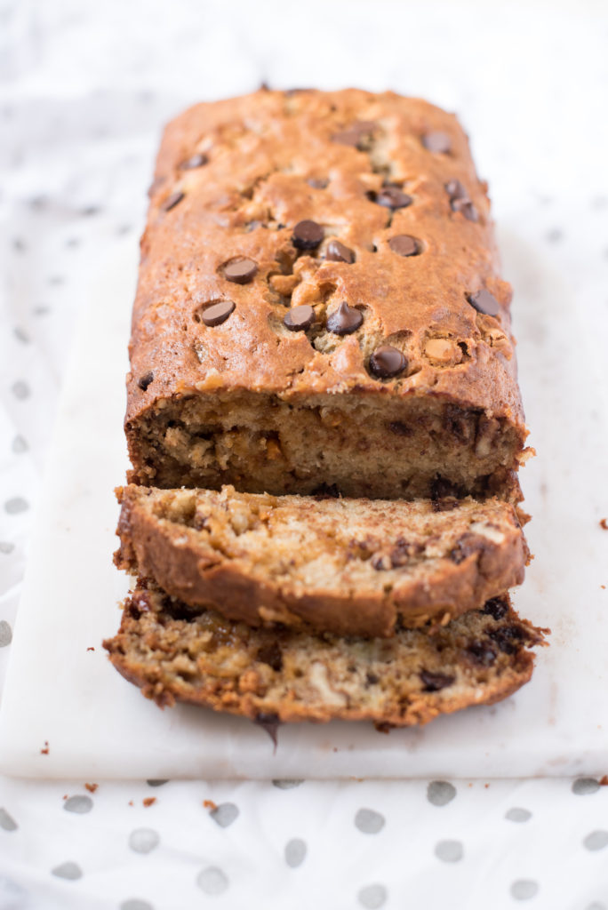 Butterscotch Banana Bread: Tender and moist banana bread packed with chocolate chips, butterscotch, and walnuts for a little crunch.