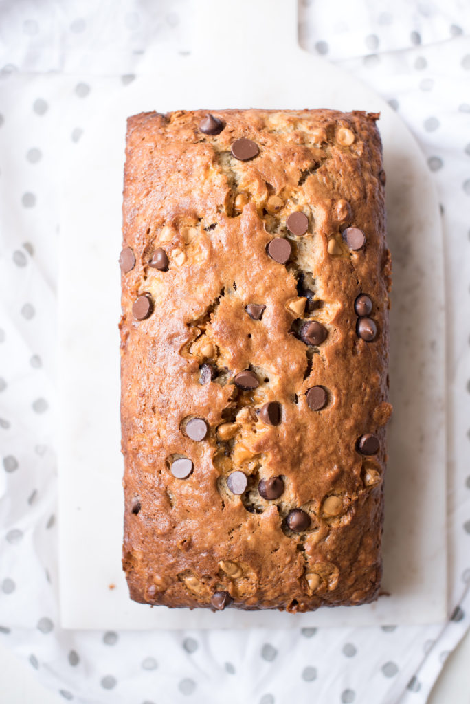 Butterscotch Banana Bread: Tender and moist banana bread packed with chocolate chips, butterscotch, and walnuts for a little crunch.