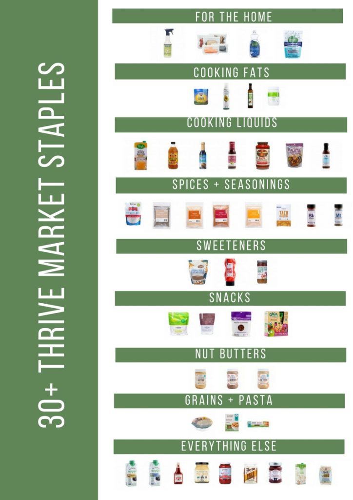 Don't know what to buy from ThriveMarket.com? Here is a list of my 30+ Thrive Market Kitchen Staples. All my favorite brands at a great price dropped at my door step! 