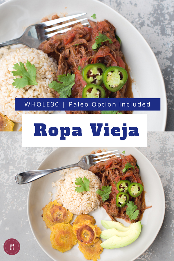 Slow Cooker Ropa Vieja: Savory shredded beef left to simmer in a delicious tomato based sauce best served over rice with a side of sweet plantains! 