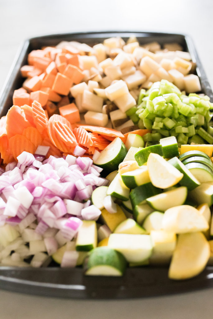 Another great “clean out the fridge” recipe: Vegetable Soup! I encourage you to treat this more as a framework than a recipe. Use what you have and prepare for soul- warming goodness; ladled into a bowl. This soup is surprisingly hearty and perfect for those crisp fall days as the temperatures start to drop.